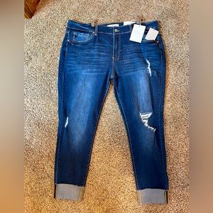 Kan Can Distressed cuffed bottoms jeans